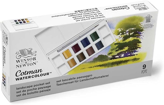 Winsor & Newton Cotman Watercolor Paint Set, 8 Half Pan, Landscape Set | Introductory Watercolor made with Fine Art Pigments, Perfect for Beginners, Lightfast & Permanent, Good Tinting Strength