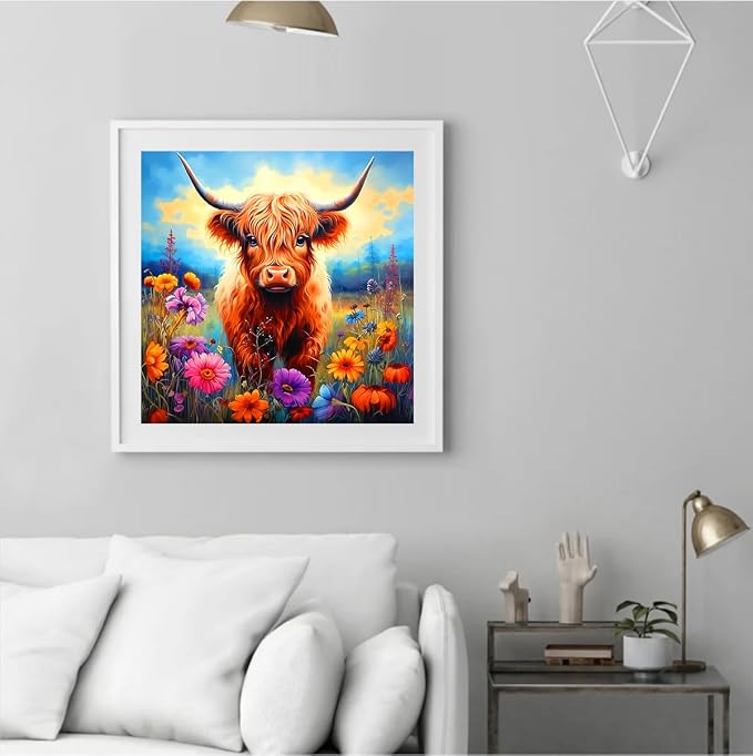 ijbnhd 5D Cow Diamond Painting Art Kits, Highland Cow, 14x14inch
