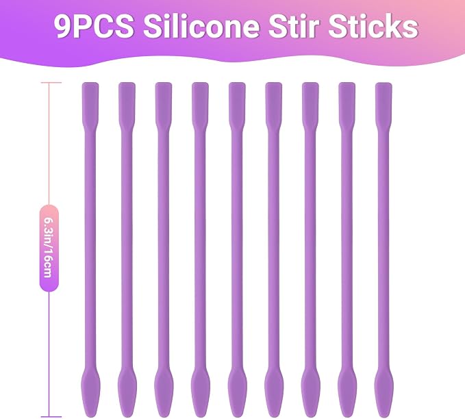 Gartful 9PCS Large Silicone Stir Sticks for Epoxy Resin, Reusable Mixing Sticks for Paint, Glue, Glitter, Waxing, Tumbler Making, Art Craft Supplies, Facial Mask Applicator, Purple