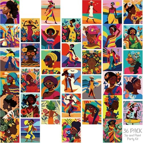 Harloon 36 Pcs 8 x 10 Inch Pre Drawn Canvas for Painting Afro Flower Butterfly Queen Pre Stretched Canvas Painting for Adults Outline for Sip and Paint Party Supplies Favor