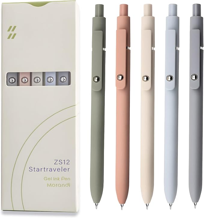 UIXJODO Gel Pens, 5 Pcs 0.5mm Black Ink Pens Fine Point Smooth Writing Pens, High-End Series Pens for Journaling Note Taking, Cute Office School Supplies Gifts for Women Men (Morandi)