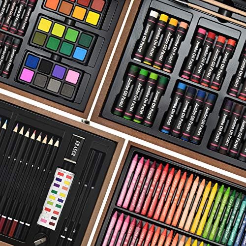 Sunnyglade 145 Piece Deluxe Art Set Wooden Art Box & Drawing Kit Tan