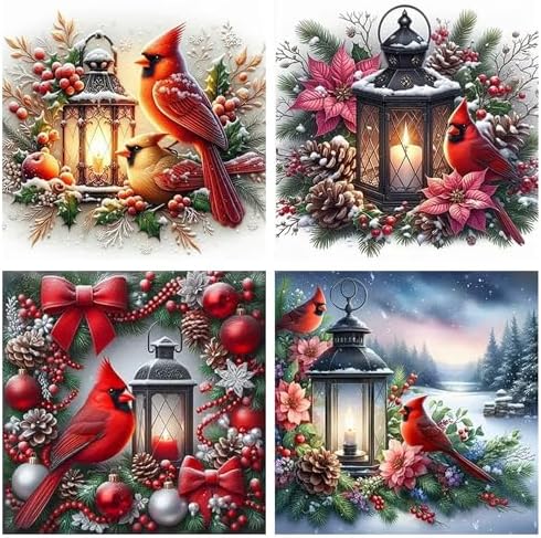 4 Pcs Diamond Art Kits for Adults, 5D Cardinal Diamond Painting Kits