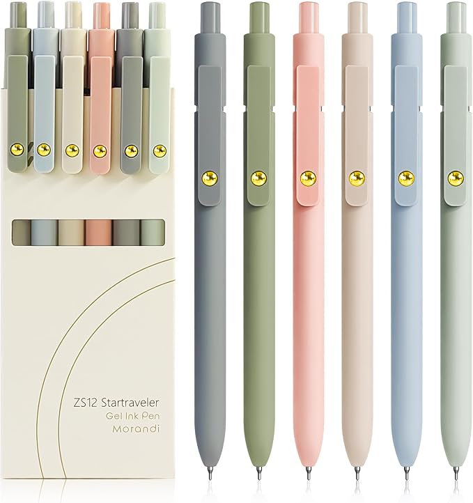 YOXMJDB Gel Pens, 6 Pcs 0.5mm Fine Point Smooth Writing Pens Cute Pens, High-End Series Black Ink Pens for Journaling Note Taking, School Office Supplies for Women Men (6 Pcs Gold Morandi)