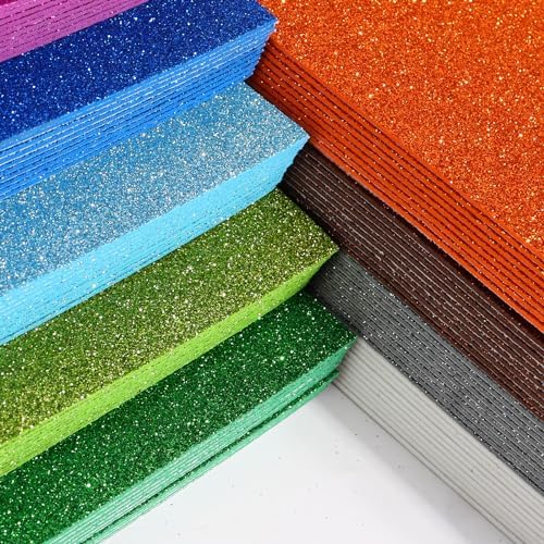 10 Sheets Glitter Paper Sheet for Crafts, A4 Cardstock Self-adhesive Paper for Father‘s Day Memorial Flag Independence Day Juneteenth Decor Table Decorations, DIY Card Decor (Light Blue)