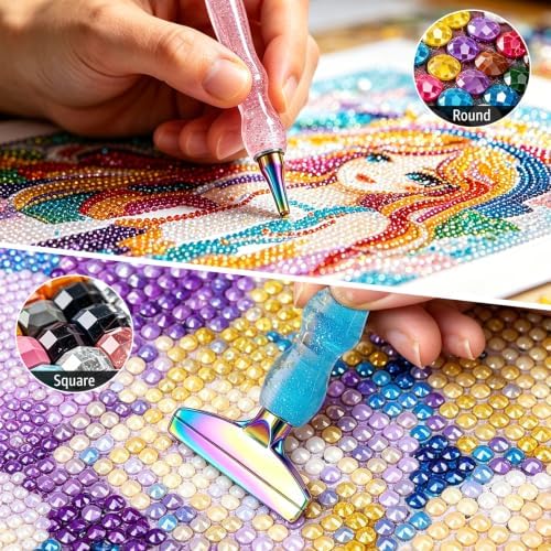 Diamond Art Pens, 21Pcs Diamond Painting Pen Kit, Dimond Painting Accessories Tools with Stainless Steel & Colored Threaded Metal Tips, Ergonomic Design Gem Art Kits for DIY Art Supplies