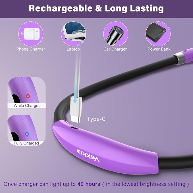 Vekkia Rechargeable LED Neck Book Light for Reading in Bed