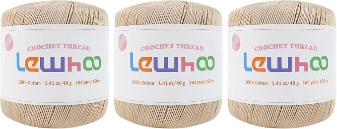 Size 3 Crochet Thread, 3 Pack Lace Yarn Ball 100% Cotton Natural