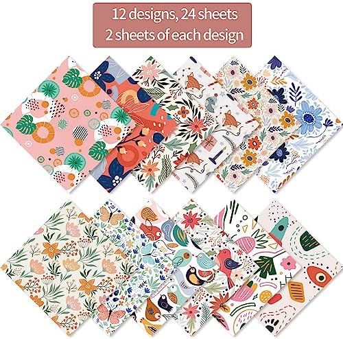 6x6" Cardstock Single Sided Scrapbooking,Craft Decorative Scrap Book Paper | 160gsm,24-Sheet 12Patterns Colored Paper,Junk Journal Supplies,Vivid Origami Papers DIY Craft Gift Wrapping Album.Flower Bird