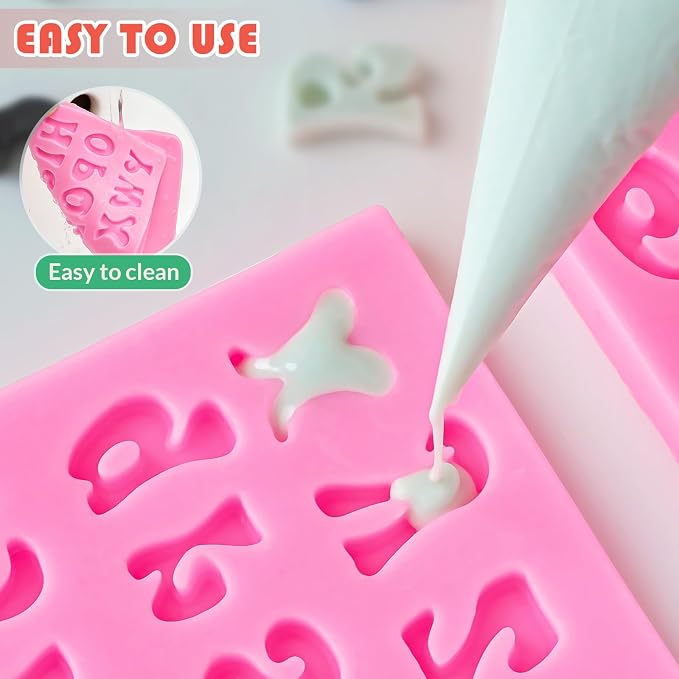 HKMTT Letter Molds Silicone for Chocolate Fondant Clay, Mini Size for Uppercase lowercase Alphabet Number Decorating Birthday Cake Strawberries Cake Pop Decorating Moulds BPA Free