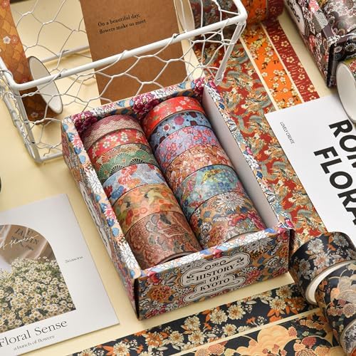 12 Rolls Kyoto Charm Washi Tape Set Japanese Arts Adhesive Tapes Geometric Garden Decorative Masking Tape Sets for Craft, Kids, Scrapbook, DIY, Gift Wrapping (Incense & Fireworks)