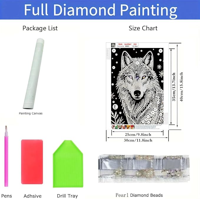 Morudeor 5D Diamond Art Pearl Painting Kits for Adults,Special Shape Diamond Art Kits for Wolf Head, DIY Plastic Pearl Painting Kit for Home Decor 12 × 16 inch