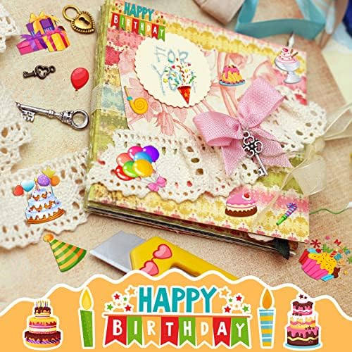 Leinuosen 100 Pcs Birthday Paper Die Cuts Cardstock Scrapbook Die Cuts DIY Scrapbooking Cutouts for Birthday Scrapbook Notebook Suitcase Calendar Laptop Embellishments Supplies Craft Making Decoration
