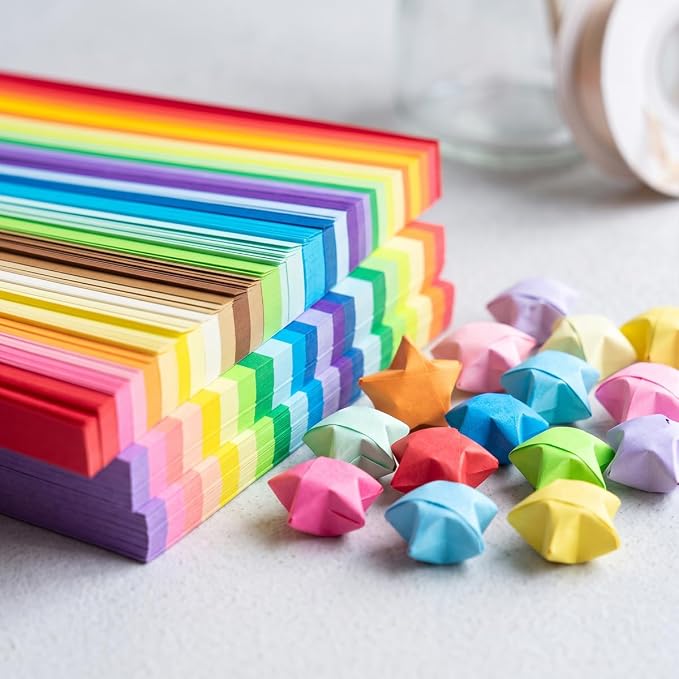 Star origami, star folded paper strips in color, handmade paper stars (27 color mix (1350 sheets ﻿