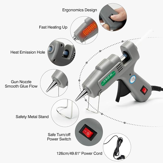 SHJADE Hot Glue Gun with 30 Glue Sticks, 20W Mini Hot Melt Gun Kit(Grey)