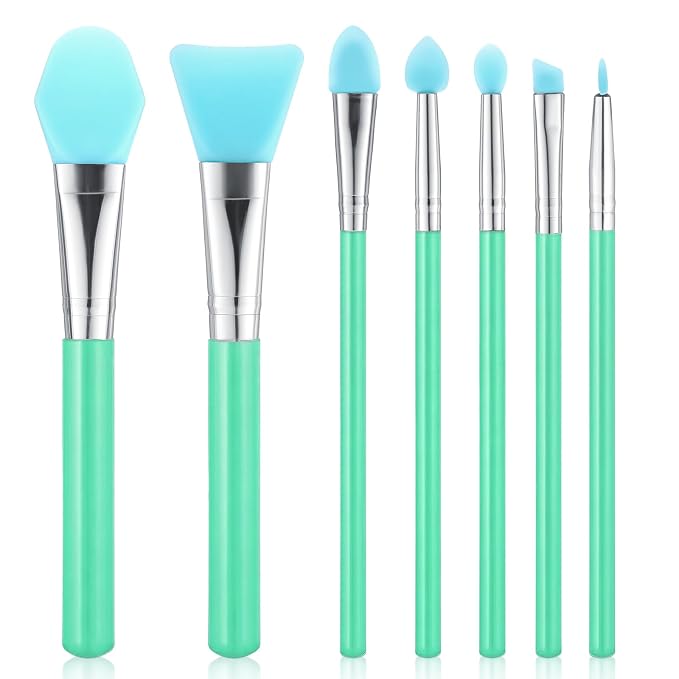 7PCS Silicone Brush Applicator Kit, Resin Brush Applicator UV Resin Brushes Applicators Jelly Brushes Applicators for Cream Makeup Products and Epoxy Art Crafting, Grass Green