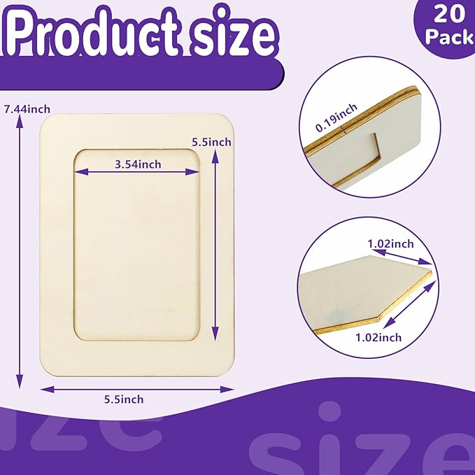 VOKOY 20 Pack Wooden Picture Frames for Crafts, DIY Wood Craft Picture Frames Bulk for 4" x 6" Photos,Unfinished Standing Photo Frames DIY Crafts Wood Decorate for Birthday Party Gifts