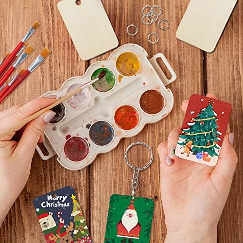 50Pcs Blank Rectangle Wooden Keychain Set, Unfinished Wood Slices with 50Pcs Key Rings, with Jute Rope Wood Keychain Key Tags for DIY Craft Supplies