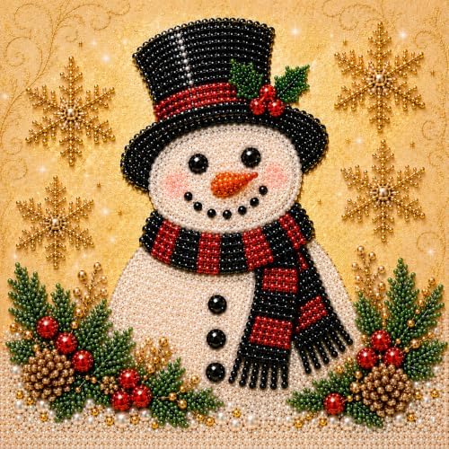LJSCQF DIY Christmas Pearl Diamond Painting Art Kit with Frame, Home Wall Decor Art Craft Kit, Holiday Christmas Wall Decor, Handmade Home Decoration Gift (Snowman, 7.8x7.8in)