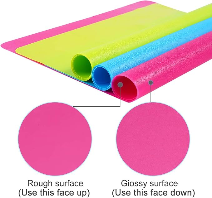 3 Pcs Silicone Mats Sheets Silicone Mats for Crafts Resin Jewelry Molds | 15.7" x 11.8" Silicone Playdoh Nail Art Mat Placemat (Blue & Rose Red & Green), Non-Stick, Heat Resistant