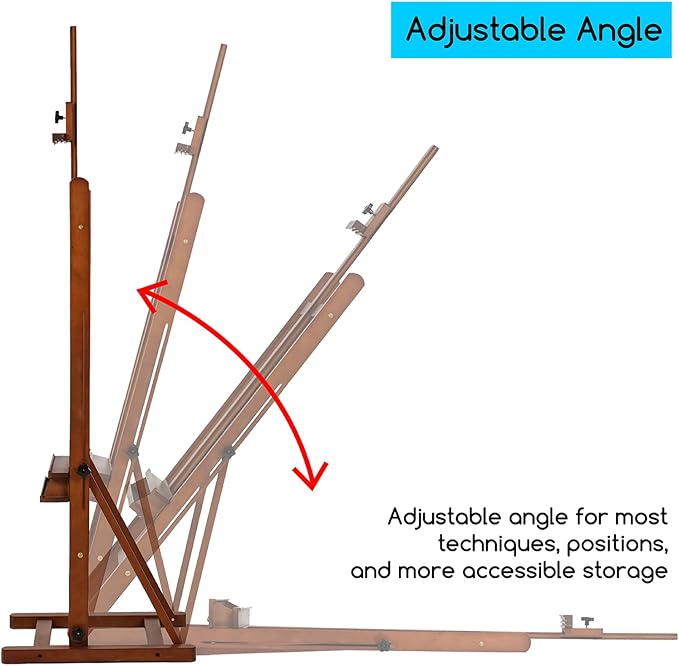 MEEDEN Studio Wood H-Frame Easel: Art Easel with Storage for Artist | Beech Wooden Artist Painting Easel - Floor Easel with Movable Tilting for Adults Artist Art Students Beginners Walnut