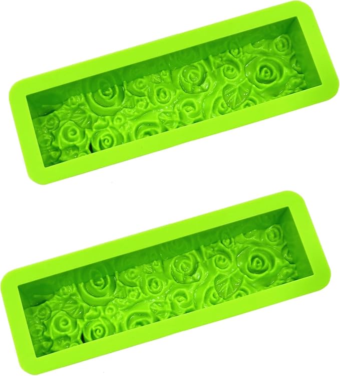 Rectangular Rose Soap Silicone Mold,Green,2 Pcs | Flexible,Flowers Craft Art,Candle Making,Homemade Soap Crafts