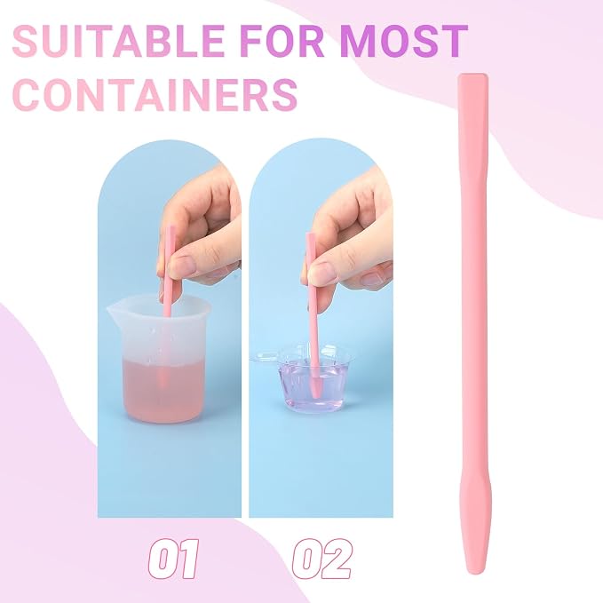 Gartful Epoxy Resin Stir Sticks, Silicone Mixing Sticks for Resin Art, Reusable Stirrers for Paint, Glitter Tumblers, Paint Mixing, Face Mask, DIY Jewelry Making Craft Supplies, Pink