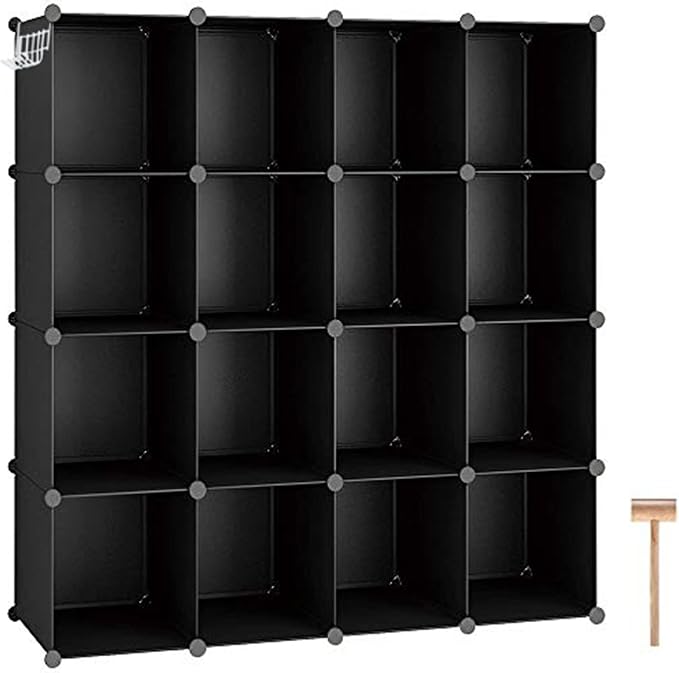 C&AHOME 16 Cube Storage Organizer Cube Shelves Units Storage Cubes, Black