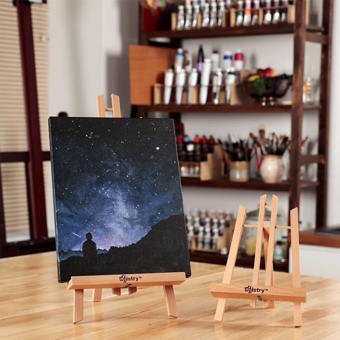 Stein Design Natural Beechwood Display Easel - Elm Finish - Small 7-1/2" x 11" Table Top Easel Stand for Painting, Adjustable A-Frame Construction, Ideal for Wedding Signage and Painting Parties