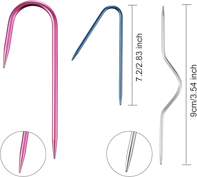 WILLBOND 9 Pieces Cable Stitch Holders, Mixed Color Aluminum Cable Needles Stitch Holders, Safety Pin Brooch Weaving Sweater Knitting Tool, Bent Tapestry Needles for Yarn Sewing Knitting