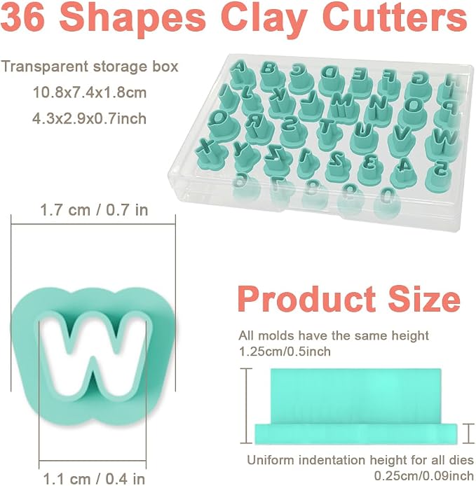 ACRNIGHEET 26pcs Alphabet Shape and 10pcs 0-9 Number Clay Cutters, Polymer Clay Cutting Tools for Earrings Jewelry Making, Clay Jewelry Making Kit, Letter Cutters