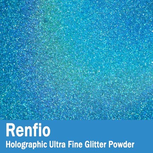 Renfio Holographic Ultra Fine Blue Glitter Powder Metallic Resin Glitter | 2.11 Oz (60g) PET Flakes Crafts Sequins 1/128" Fine Glitter Epoxy Chips Flakes for Tumblers Slime - Laser Blue