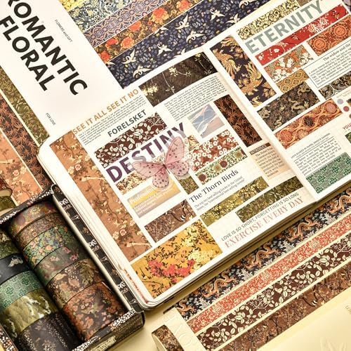 12 Rolls Chinoiserie Washi Tape Set Chinese Arts Adhesive Tapes Geometric Garden Decorative Masking Tape Sets for Craft, Kids, Scrapbook, DIY, Gift Wrapping (Serene Mountain Abode)