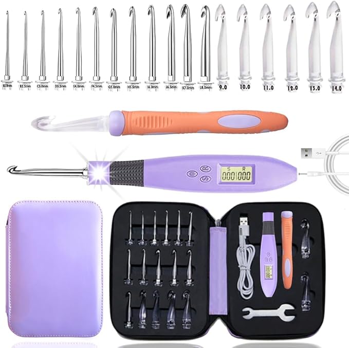 Yarniss 18 Size Digital Counting Crochet Hooks Set with Light 2.0mm~14.0mm