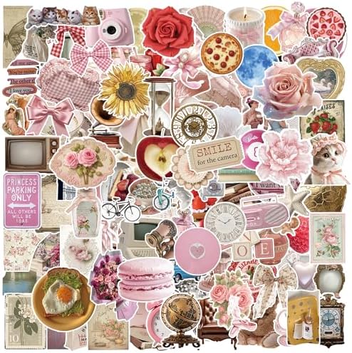 115PCS Pink Aesthetic Stickers - Vintage Coquette Style, Waterproof Vinyl Decals Cute Bow Tie Stickers Disco Ball, Decorative Stickers for Water Bottles, Laptop, Scrapbook (115pcs Coquette Stickers)