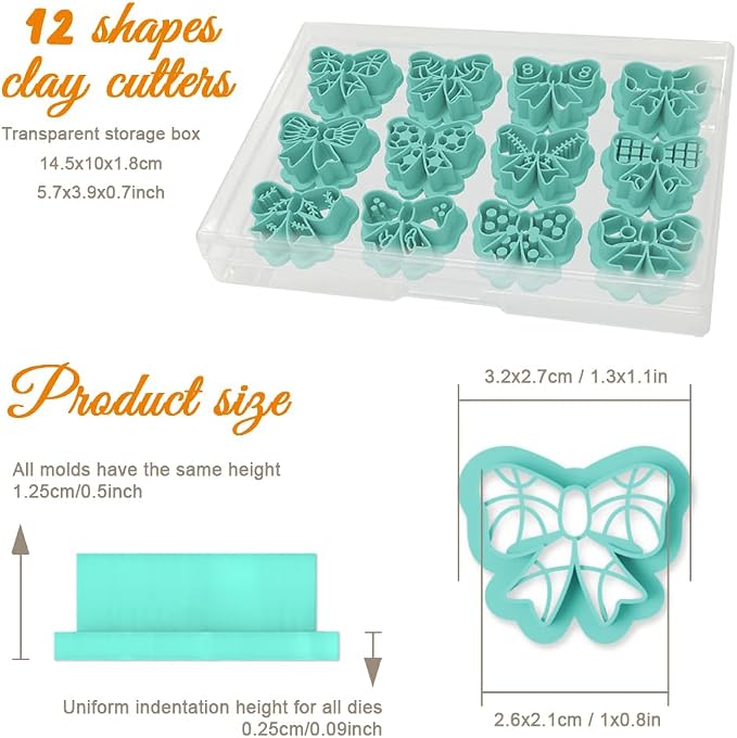 ORIGACH 12 Pcs Bow with Sports Ball Polymer Clay Cutters Set