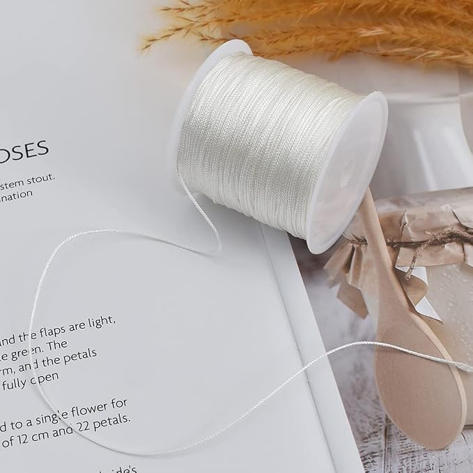 TONIFUL Nylon String Satin Cord for Necklace Bracelet Beading 1mm White | 100yd Non elastic durable non fading, for Jewelry Making Thread Rattail Macrame Trim Kumihimo Chinese Knot Craft Tags Hanging