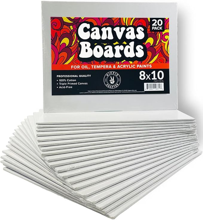 HIPPIE CRAFTER 20 Pack Paint Canvases for Painting, 8x10 Blank Art Canvas Panels, Flat Canvas Boards for Acrylic, Oil, and Mixed Media, Small Canvases for Painting Projects and Art Supplies