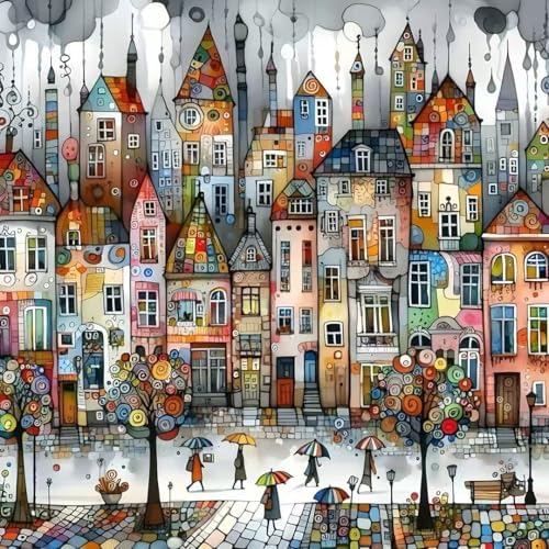 OJTOYART 5D Castle House Diamond Art Kits for Adults,Colorful Umbrella Full Round Drill Diamond Painting Kits,DIY Diamonds Dots Paint by Gem Art,Beginner Home Wall Decor 13.79 X 13.79 Inch