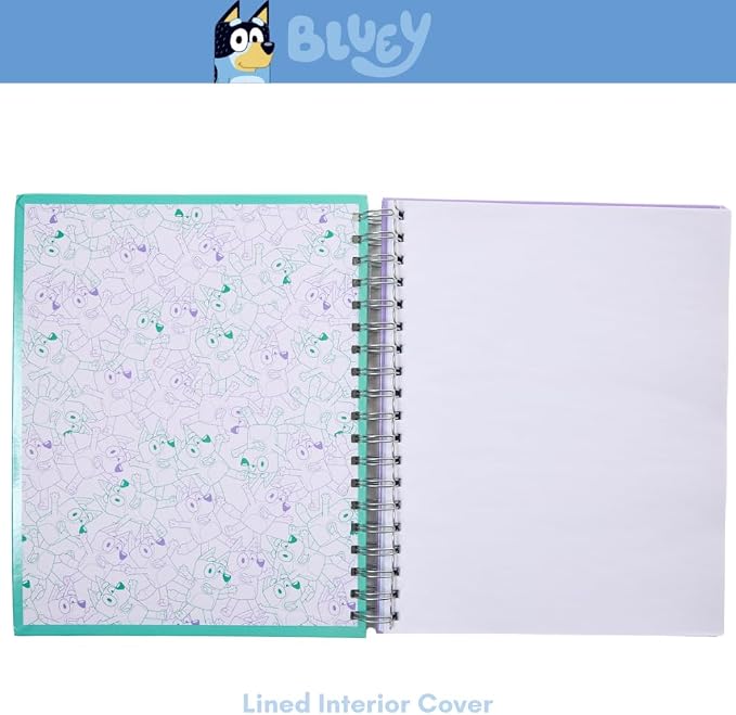 Bluey Sketchbook for Kids with Washable Markers, 86 Blank Pages Spiral Bound, Turquoise