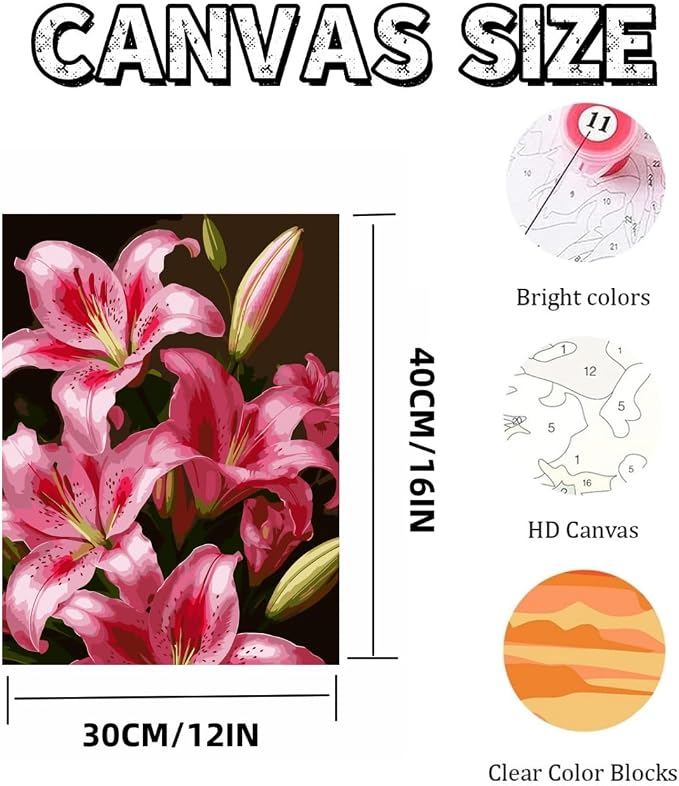Mosaflare Lily Flower Paint by Numbers for Adults Beginner 12X16 inch | Adult Paint by Number Kits on Canvas, DIY Acrylic Oil Easy Painting by Numbers for Home Wall Decor (Without Frame)