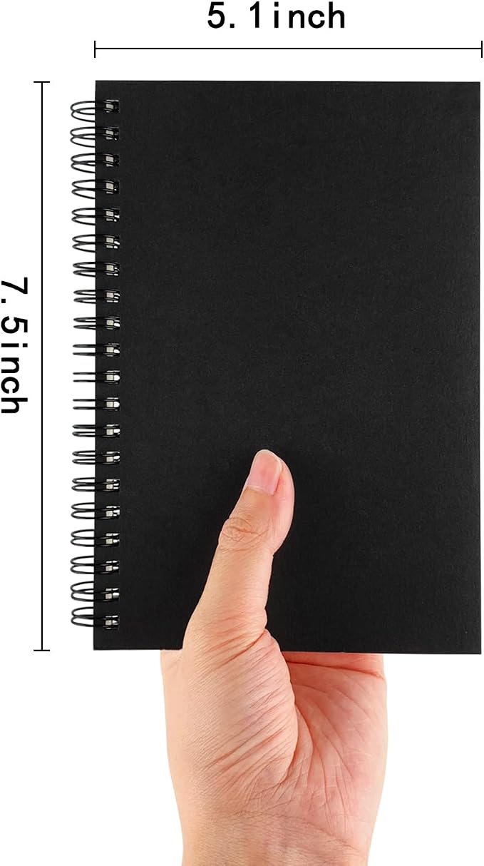 DSTELIN Blank Spiral Notebook, 1-Pack, Soft Cover, Sketch book, 100 Pages / 50 Sheets, 7.5 inch x 5.1 inch (Black)