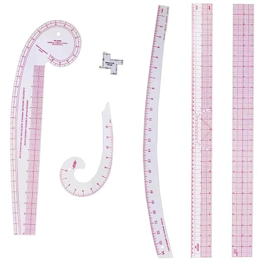 Sewing Rulers,Clear Metric French Curve Sewing Rulers Set for Pattern Making Drafting,Quilting,Clear Plastic Fashion Designer Ruler Kit in Inches， 6PCS