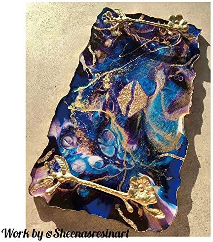 RESINWORLD Set of 2 Size 14‘‘ & 12'' XL Large Serving Tray Silicone Molds Epoxy Resin Geode Tray Mold with Gold & Silver Handles (Rectangle)
