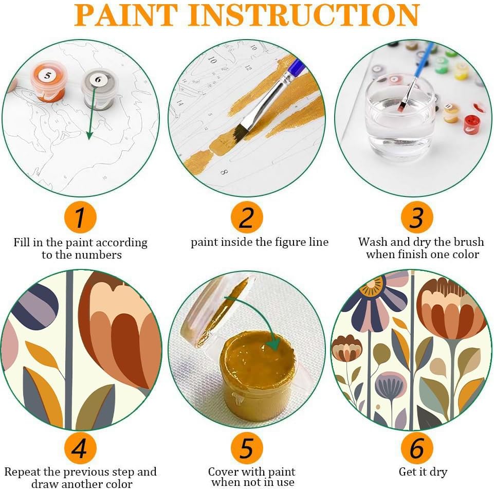 3 Pack Framed Paint by Numbers Kit for Adults, Flowers Paint by Numbers