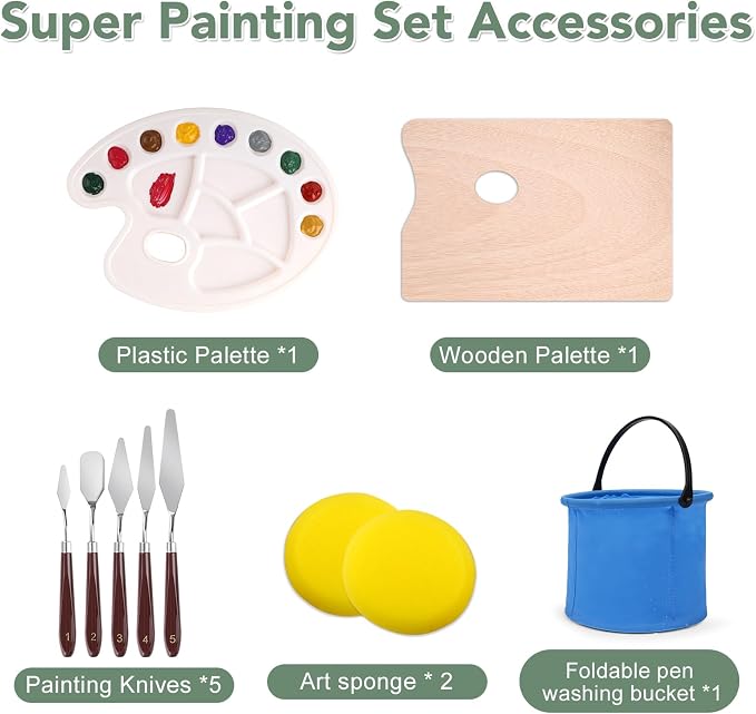 ESRICH 141PCS Deluxe Painting Set, Painting Supplies with 84 Paint | Art Painting Supplies Kit,Palettes and Canvas for Students, Artists and Beginner