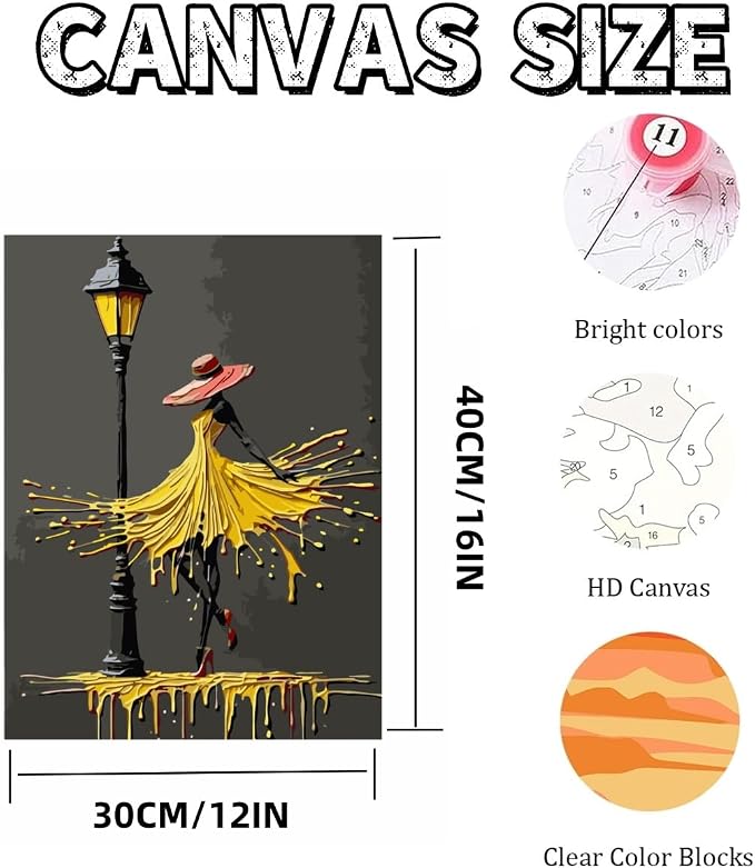 Street Lamp Woman Dancer Paint by Numbers for Adults Beginner 12X16 inch | Adult Paint by Number Kits on Canvas, DIY Acrylic Oil Easy Painting by Numbers for Home Wall Decor (Without Frame)