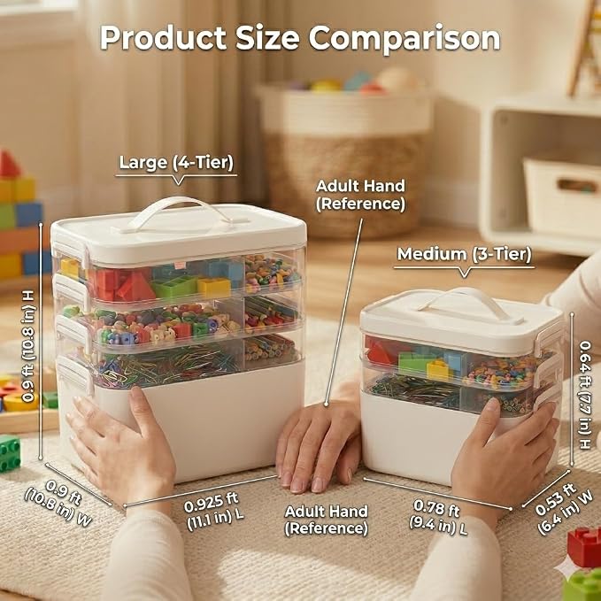 3-Tier Art Supply Storage Organizer with Adjustable Dividers