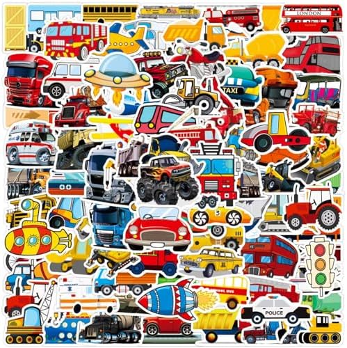 DothRayan Car Stickers for Water Bottles, 100 Pcs Transportation Vehicle Truck Stickers for Kids Boys, Vinyl Waterproof Truck Sticker for Teaching Aids for School and Home, Rewards and Gifts