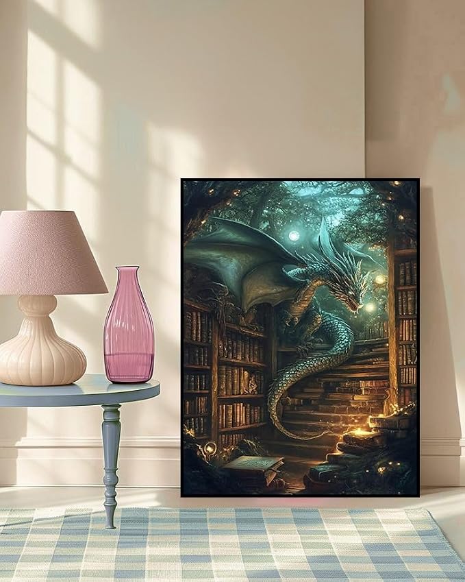 mrpwnle Diamond Art Kits for Adults, Dragon Diamond Painting Kits | Book Dragon Diamond Art Painting Kits for Beginners, DIY Full Drill Gem Art Crafts Kit Home Wall Decor Gifts 12x16 inch
